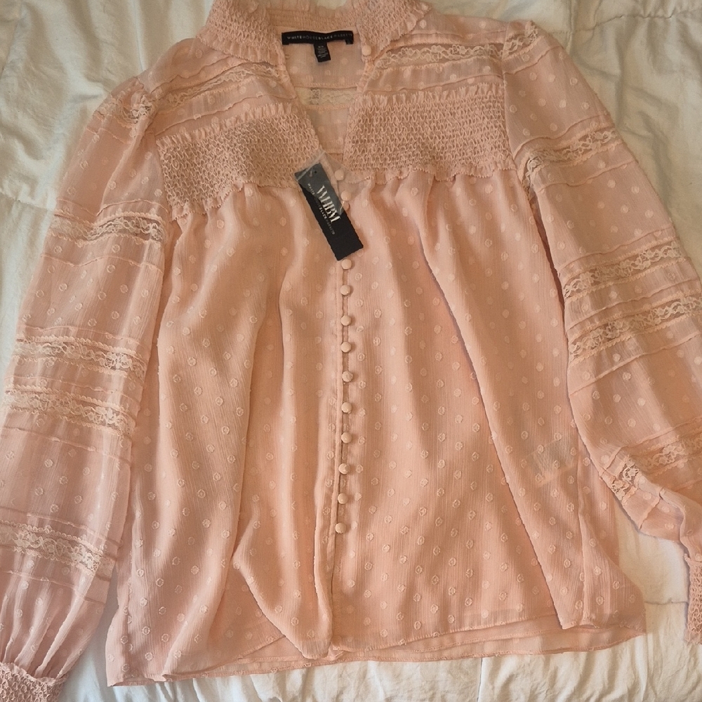 White House Black Market Pink Button Up Blouse, NWT.Fits More Like A Small